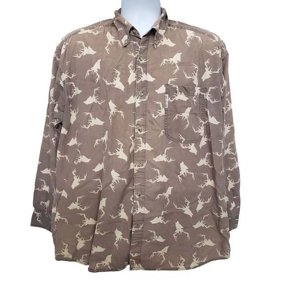 Columbia Deer Button Down Shirt Cotton Brown Hunter Dad Grandpa Mens XL - Picture 1 of 9